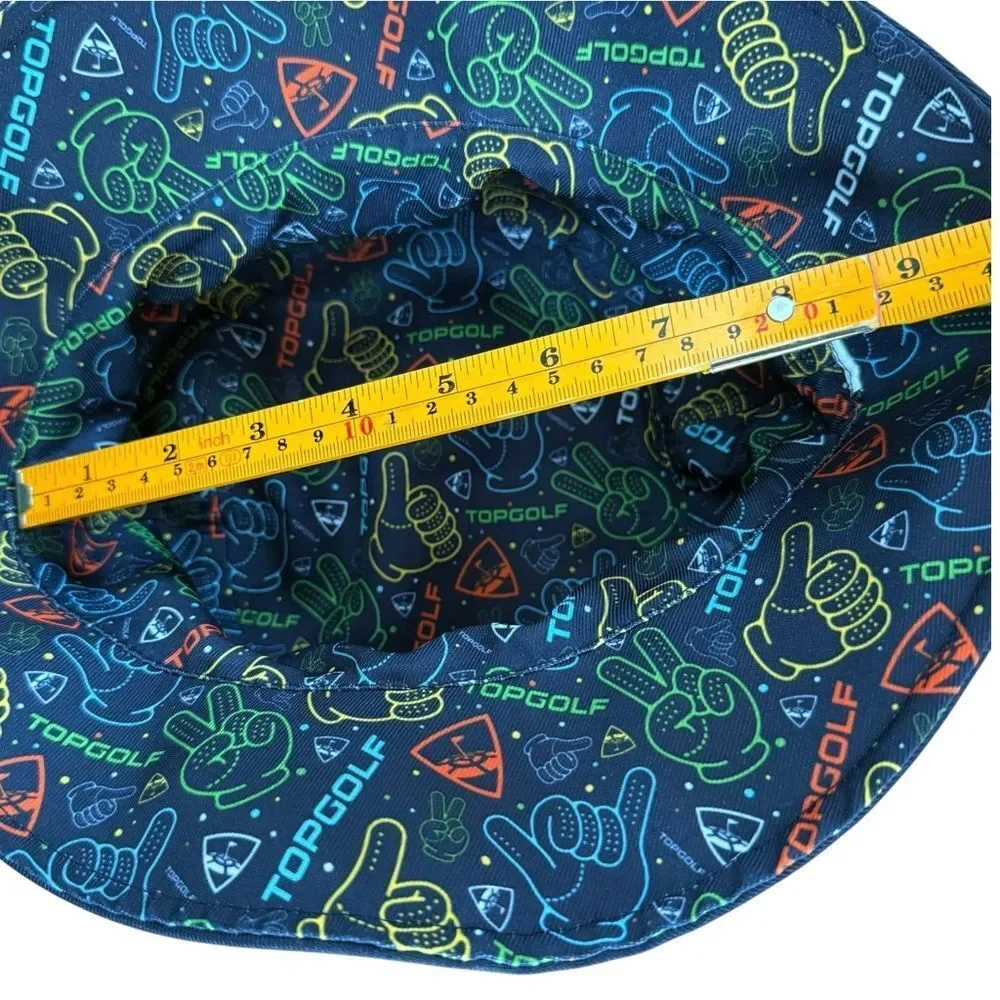 Top Golf Boys Kids Colorful Black Reversible Bucket Hat Peace Sign Hands.